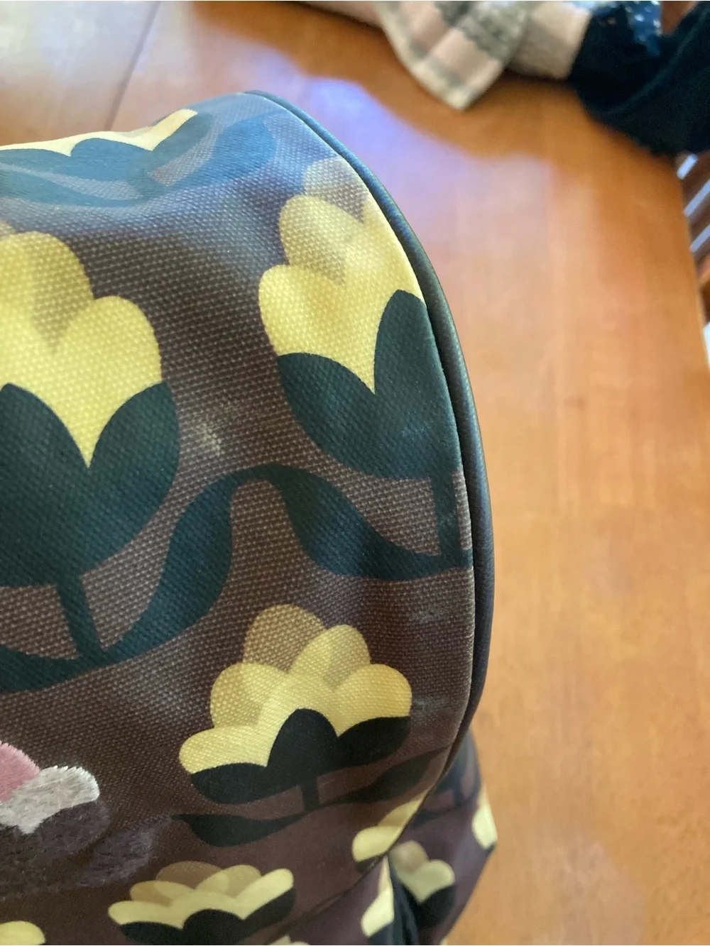 Petunia Pickle Bottom Brown Floral Messenger Diaper Bag with Yellow Tulip Motif